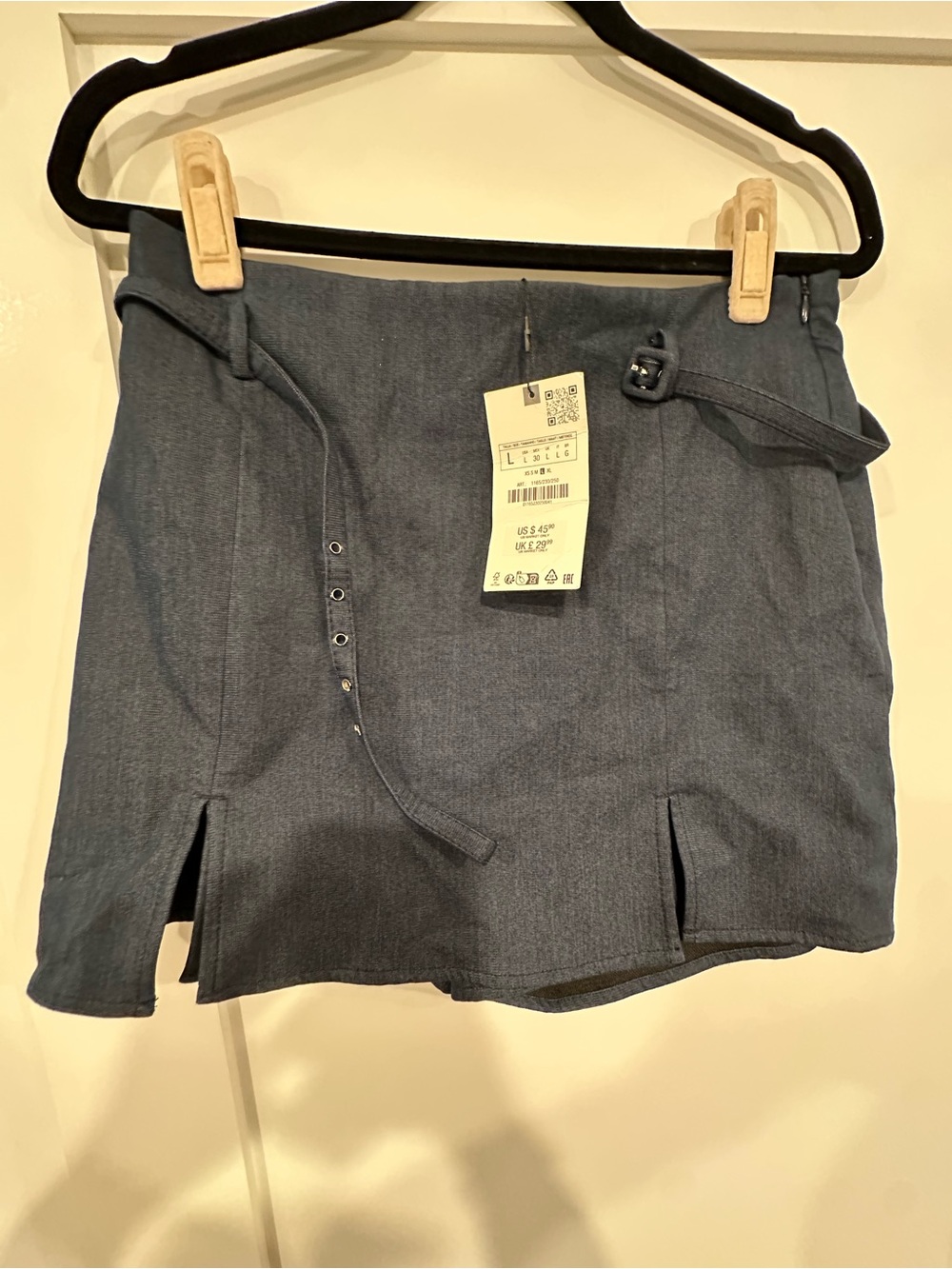 Zara Blue Denim-Style Mini Skirt with Buckle Belt